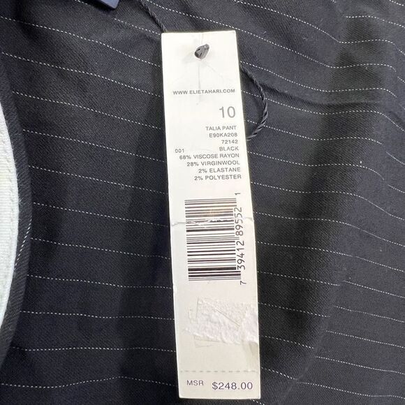 Elie Tahari Women's Pinstripe Wide Leg Trouser Pants Black White 10 NWT $248 - Picture 3 of 6